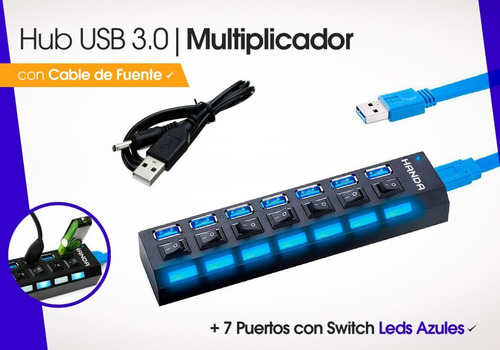 Imagen 4 de 10 de Hub Usb 3.0 Multiplicador 7 Teclas Led 5 Gbps + Fuente 5v