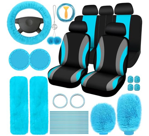 Roceei 43 Pcs Car Seat Full Set Fuzzy Car Accessories For W