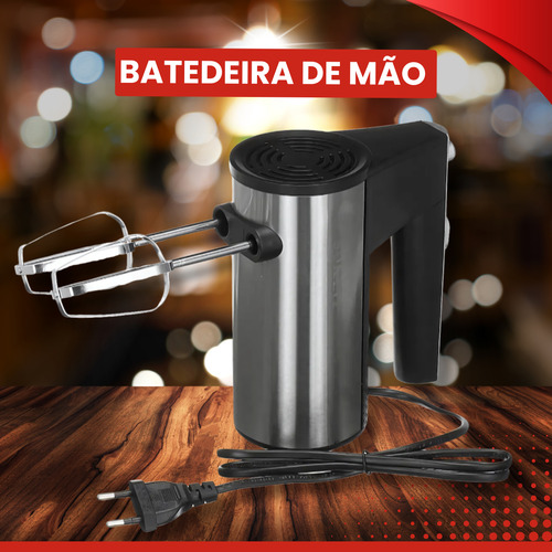 Batedeira De Mão Portátil Elétrica Inox Uso Doméstico 110v