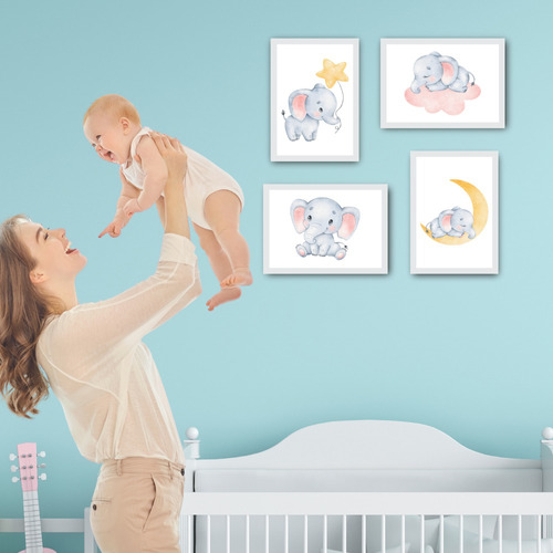 Cuadro Decoración Infantil Bebe Elefante Tierno Dormitorio