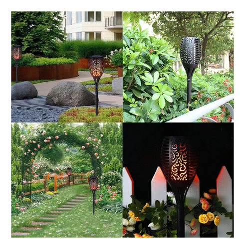 12 Luces Led Solares Para Jardín Con Efecto De Llama