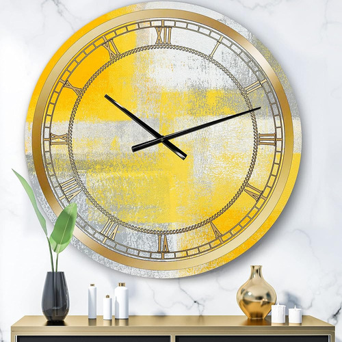 Designq Reloj De Pared Moderno 'grey And Yellow Blue Abstrac