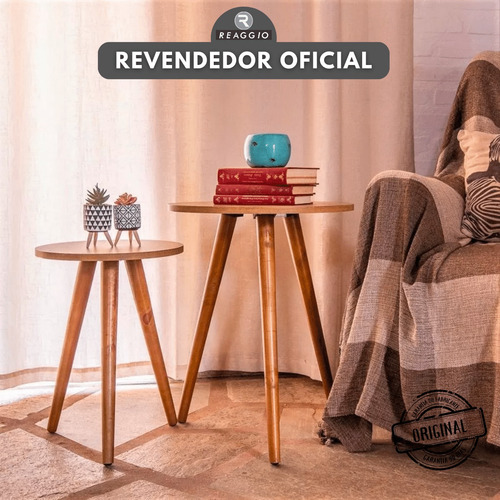 Kit 2 Mesas De Cabeceiras Redondas Freijó De Pé Palito Decor