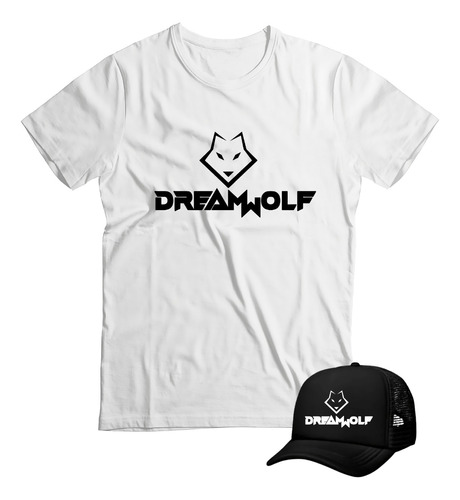 Remera Y Gorra Dreamwolf Blanca -premium/youtuber/adulto