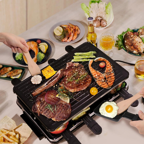 Raclette Eléctrica 2 En 1 Sin Humo 8 Personas 1500w Negro