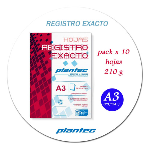 10 Hojas Papel Registro Exacto Plantec 210 Grs A3 Grabado 