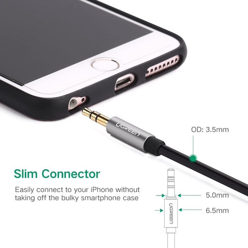 Imagen 4 de 7 de Cable Audio Auxiliar 3.5mm Ugreen Gris Negro 200cm