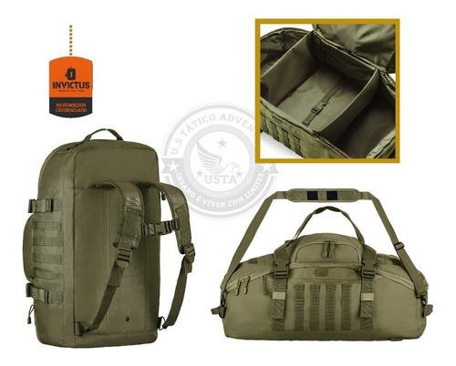 Mochila Mala Expedition Verde Oliva 70l - Invictus Original