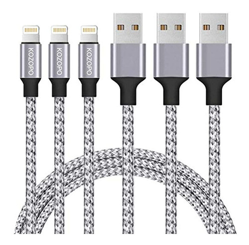 Kozopo - Cable De Carga Para iPhone (3 Unidades, 5.9 ft, Nai