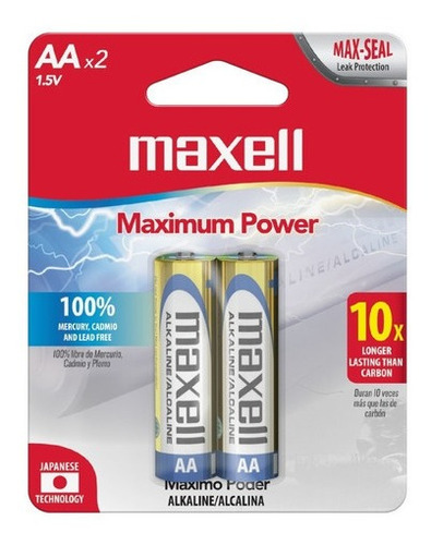 Par Bateria Pila Maxell Alcalina Aa X2 1.5v  Duracion Maxima