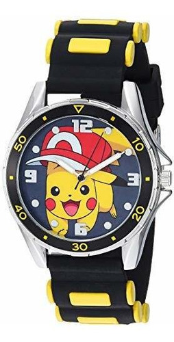 Pokemon Reloj De Cuarzo Plateado De Metal Y Goma Color Negro