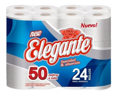 Papel Higiénico Elegante Blanco 50 Mts Bolsón De 24 Unidades