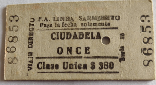 Boleto Ferrocarril Sarmiento De Ciudadela A Estación Once 