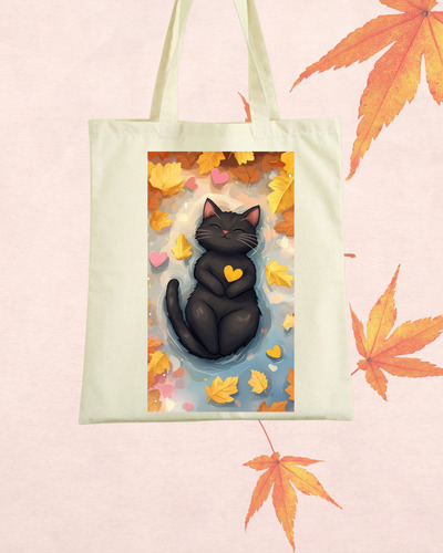 Bolso De Tela Lienzo / Estampado De Otoño / Gato 40x35cm Beige Otoño / Gatito