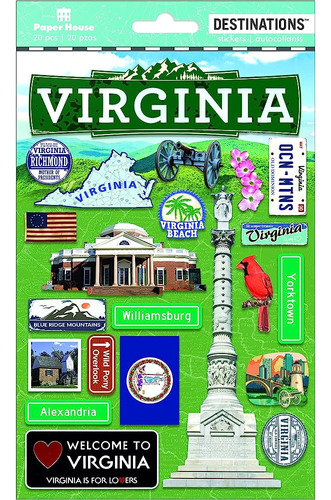 Paper House Productions Travel Virginia Pegatinas 2d, 3-pack