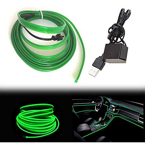 Maxlaxer El Wire Green Interior Coche Led Strip Lights, 3m N