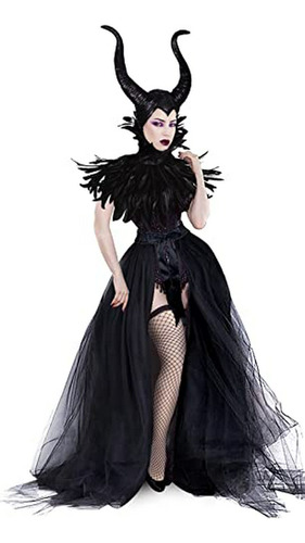 Disfraz Maléfica Mujer Cola Maxi Plumas Tul Halloween.