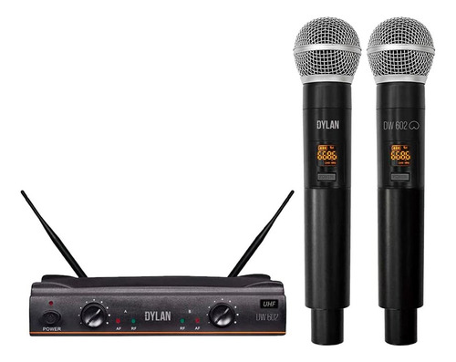Microfone Dylan Sem Fio Duplo Uhf Dw 602 Max