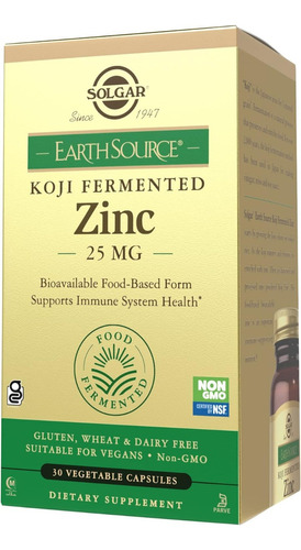 Zinc Koji Fermentado 25 Mg Solgar 30 Cápsulas Vegetales