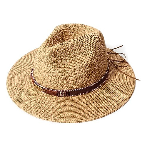 Sombrero De Paja Panama Para Mujer Upf 50+ Verano Playa