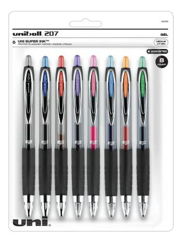 Bolígrafo Gel Uni-ball 207 Retractil, Surtido, 8 Pack