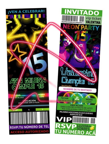 Invitaciones A Fiesta De Cumpleaños Neon Glow Electrónica