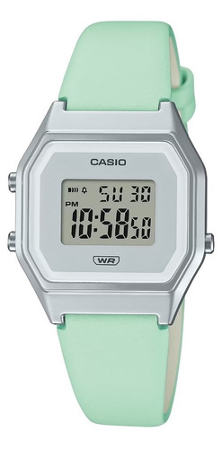 Relógio Casio Pequeno Vintage Digital Prata La680wel-3df Cor Da Correia Verde Cor Do Fundo Lcd Positivo