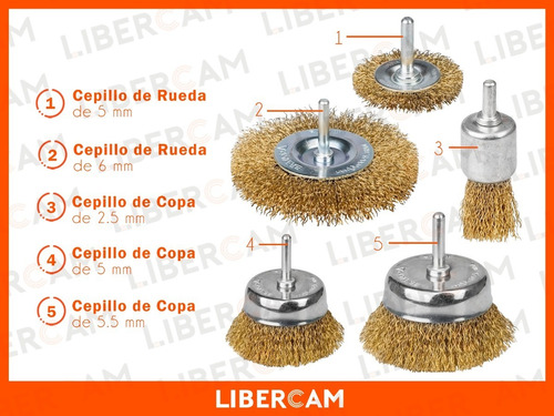 Imagen 6 de 10 de Set Cepillos Para Taladro Kit 5 Piezas Madera Metal Copa