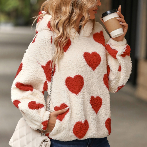 Sudadera Con Capucha Flash De Felpa Con Estampado Corazones