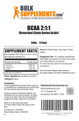 Bulksupplements Pure Bcaa 2:1:1 (branch Chain Amino Acids) I