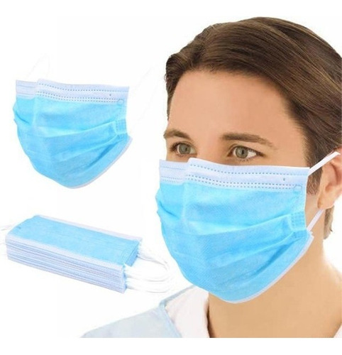 Mascara Descartavel Tripla Proteção Pacote Com 50un Cor Azul