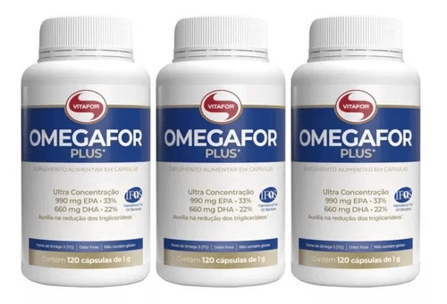 Suplemento em cápsulas Vitafor  Fonte de Ômega 3 Ultra concentrado Omegafor Plus epa/dha Omegafor Plus em pote 120 un  pacote x 3 u