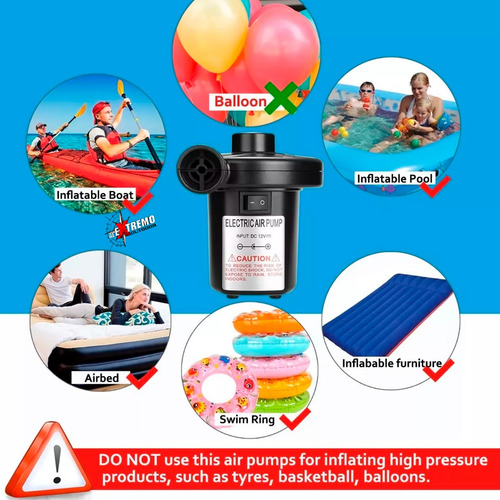 Imagen 8 de 10 de Inflador Colchón Eléctrico 220v Gomon Inflable Bote Camping