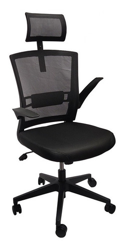 Silla de escritorio ADS Samos con cabecera ergonómica  negra con tapizado de tela y mesh