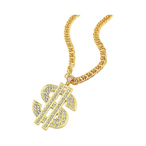 Collar De Cadenas De Oro Con Signo De Dólar, 25.6 Pulgadas O