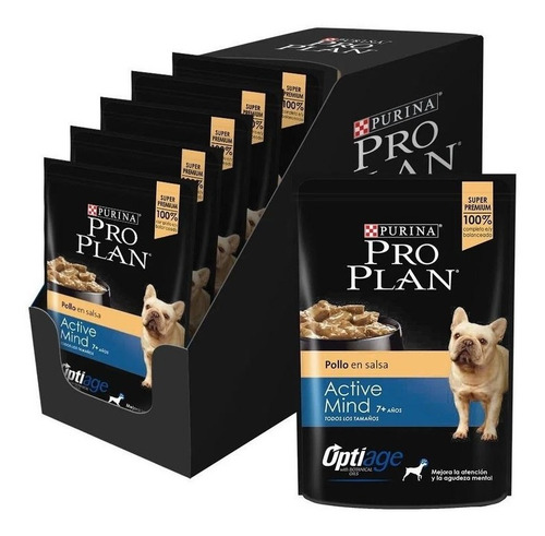 Imagen 1 de 3 de Pouch Pro Plan Active Mind Pollo En Salsa 100g X 12 Uds