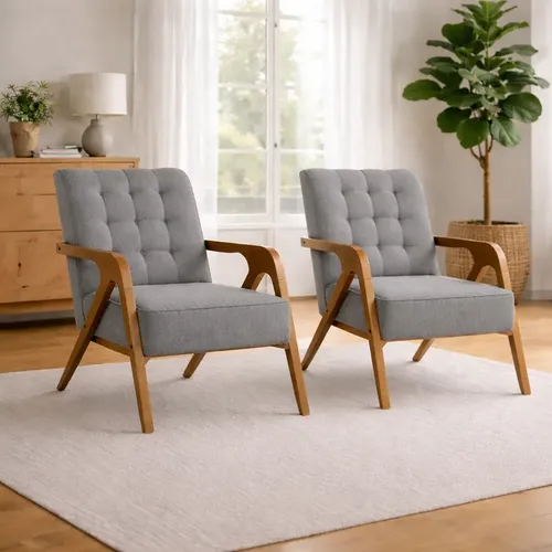 Conjunto 2 Poltronas Sala Decorativa Luxo Estofadas Em Linho Grafite