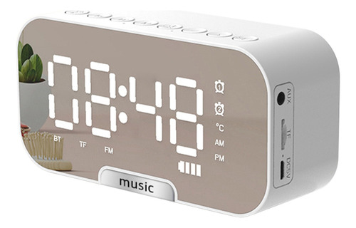 Reloj Despertador Digital Espejo Con Parlante Bt Y Radio Fm