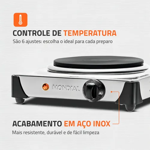 Estufa eléctrica Fast Cook Mondial de acero inoxidable 1000w Fe-04