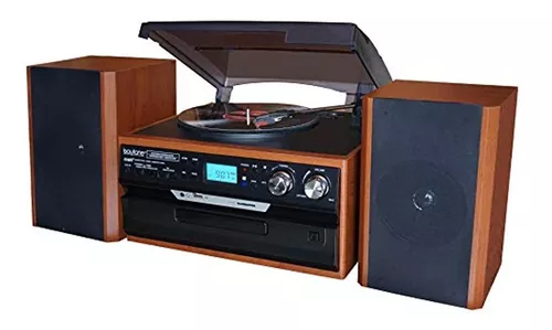Boytone BT-28MB, tocadiscos Bluetooth de estilo clásico con radio AM/FM,  reproductor de CD/cassette, 2 altavoces estéreo separados, grabación de