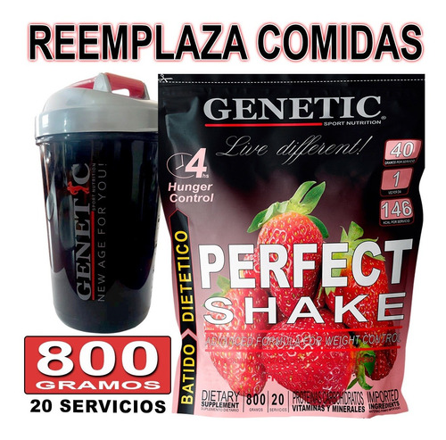 Perfect Shake Reemplaza Comidas + Vaso Batidor Genetic 