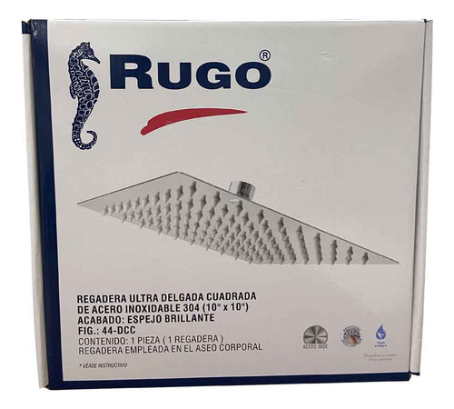 Regadera Cuadrada 10x10 Acero Inox. Con Brazo Cromado Rugo