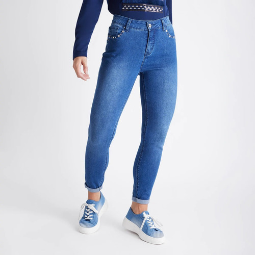 Jeans Mujer Curvi 5 Bolsillos Con Tachas