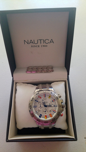 Reloj Náutica Banderas Blanco Correa Acero Grande Caja 52mm 