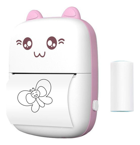 Mini Impresora Térmica Portátil Bluetooth Gatito + 1 Rollo Color Rosa