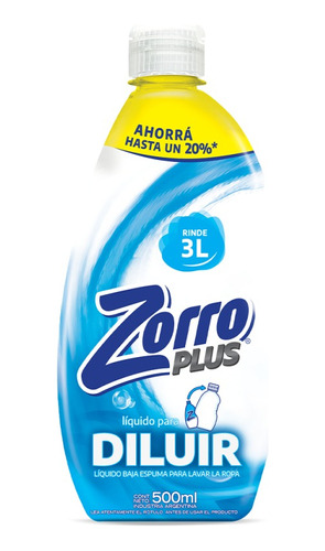 Jabón Líquido Zorro Plus Clásico Diluible X 500 ml