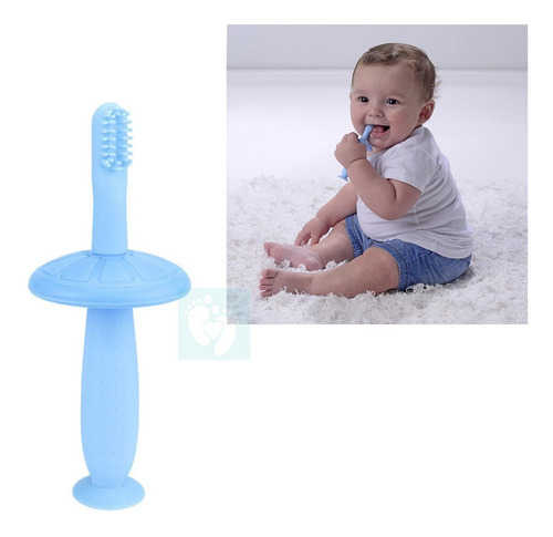 Mordedor Para Bebe Com Massageador Escovinha Alivio Gengiva Cor Azul-claro