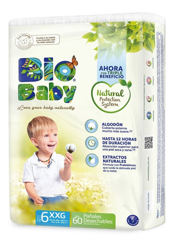 Pañales BioBaby Unisex Etapa 6 Extra Extra Grande 60 Piezas