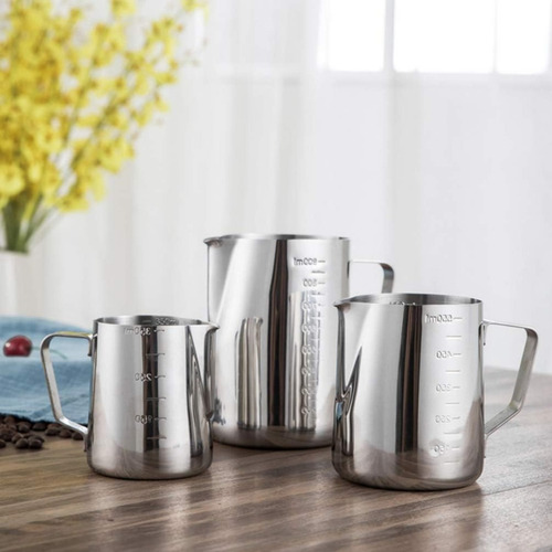Barista Pitcher Jarra Leche Arte Latte Velas Set X3 Plateado