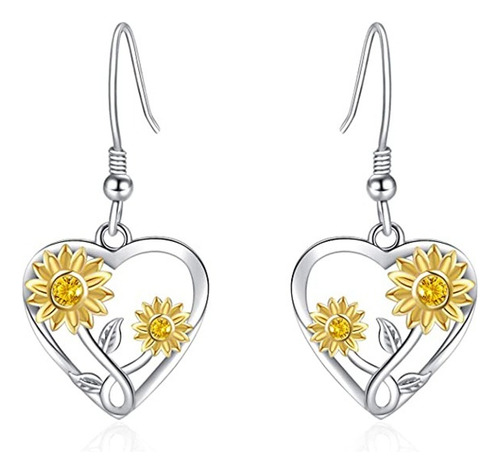 Aros Girasol Corazon Pendiente Plata 925 Mujer Joyas Juvenil